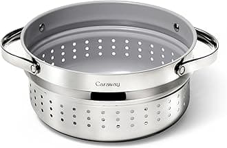 Caraway Steamer - Stainless Steel Steamer with Handles - Non Stick, Non Toxic Coating - Steam Veggies, Seafood, and More - Compatible With Our Dutch Oven or Sauce Pan - Large