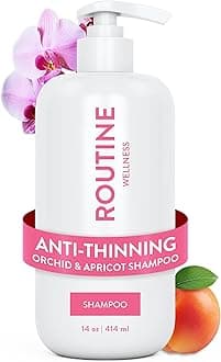 Routine Wellness Anti-Thinning Shampoo for Thinning Hair - Biotin DHT Blocker Women & Men - Color Safe Shampoo for Hair Loss & Healthy Hair - Orchid & Apricot - 14oz
