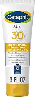 CETAPHIL Sheer Mineral Sunscreen Lotion for Face & Body, 3 fl oz, 100% Mineral UVA/UVB Filters: Zinc Oxide & Titanium Dioxide, Broad Spectrum SPF 30, For Sensitive Skin