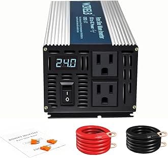 WZRELB 1200W Pure Sine Wave Inverter 24V DC to 110V 120V AC Power Converter with LED Display, Off-Grid Portable Power Inverter with 2 AC Outlets for Home, RV, Truck, Camping
