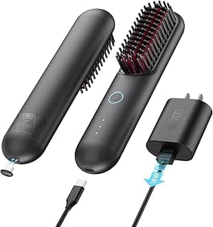 Porta Cordless Hair Straightener Brush, Portable Mini Straightening Brush for Travel, Negative Ion Hot Comb Hair Straightener for Women, Lightweight to Carry Out, USB Rechargeable, Black
