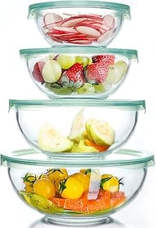 Luvan Glass Salad Bowls,Set of 4/Glass Mixing Bowls 1, 1.5, 2.5, 3.7 QT,Microwave,Freezer,Oven and Dishwasher Safe,for Mixing, Storage, Serving (4 Pcs)