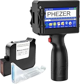 Phezer 1inch/25.4mm Handheld Inkjet Printer for Flat Surface P15-1 Model for QRCode Barcode Production Date Time Logo Batch Number Print On Glass Bag Carton Box Wood Cloth Plastic Cable (25 Languages)