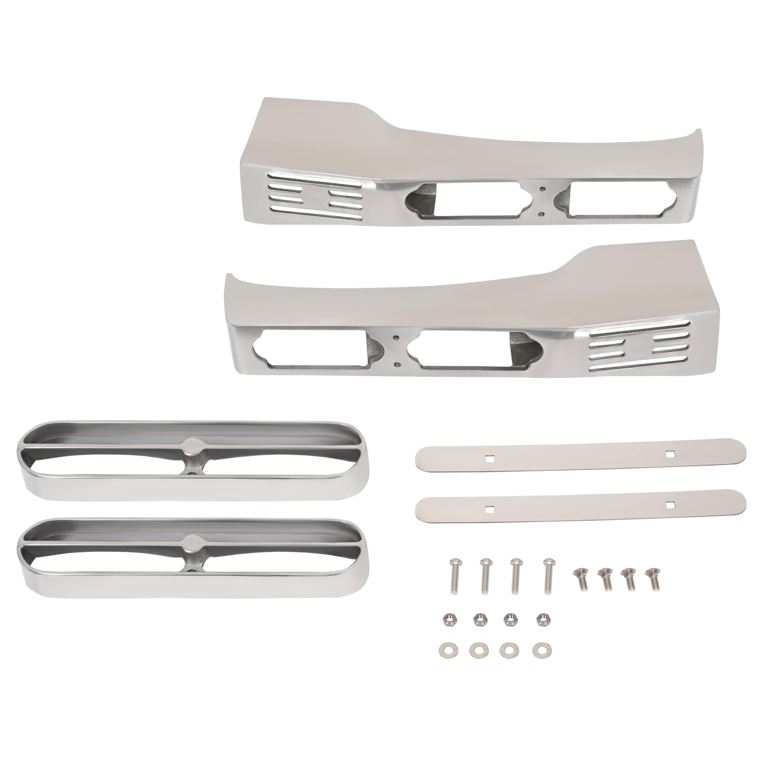 HECASA Front Fender Light Brackets Compatible with Peterbilt 388 389 Double JJ Blinker Bar Ribbed Guard Brace Pair Polished Aluminum