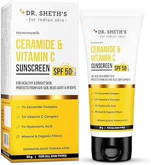 Ceramide & Vitamin C Sunscreen In-Vivo Tested Protects, Moisturizes & Brightens Skin SPF 50+ PA++++ Lightweight, Leaves No White Cast 30 g
