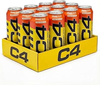 C4 Performance Energy Drinks Orange Slice 500ml (12 pack) | Sugar Free Energy Drink with 160mg Caffeine, 250mg Betaine, 1050mg Taurine | Low Calorie Fizzy Drinks for On the Go Energy and Focus