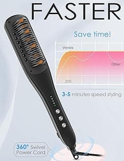 Hair Straightener Brush,Venxis Straightening Comb with Steam, 3 Temp Settings & 20s Fast Heating, 120 Voltage&30-Minute Auto Shut-Off, Steam Design for Hair Treatment