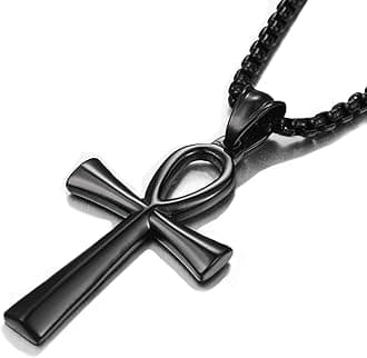 Men's Cross Necklace 316L Stainless Steel Jesus Ankh Pendant Rolo Chain Jewelry