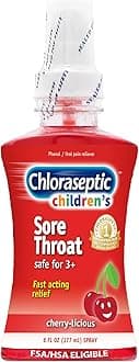 Chloraseptic Children's Sugar-Free Sore Throat Spray, Cherry-Licious, Soothes Throat Pain in Seconds, Suitable for Kids Ages 3 & Up, 6 Fl Oz