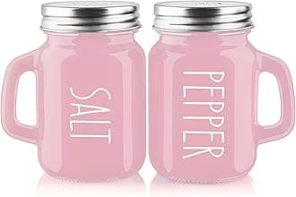 Pink Salt and Pepper Shakers Set - Pink Kitchen Accessories - Pink Kitchen Decor - 4 oz Glass Salt and Pepper Set for Cooking Table, RV, BBQ, Easy to Clean & Refill