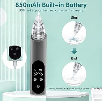 Ear Wax Vacuum Removal Kit, 6 Gear Strong Suction Electric Ear Cleaner Ear Vacuum Wax Remover, USB Charge Earwax Removal Kit Reusable Soft Silicone Ear Cleaning Kit Water Remover Tool(Gray)