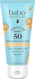 Sensitive Baby Mineral Sunscreen Lotion SPF50 - Natural Zinc Oxide - Face & Body - Fragrance-Free - Water-Resistant - EWG Verified - Vegan - Extra Sensitive Skin - For Babies & Kids