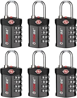 Forge TSA Approved Luggage Locks for Air Travel, Gym Lockers, School Lockers, Pelican Cases, Easy Read Dials, Durable Alloy Body, Black 6 Pack.