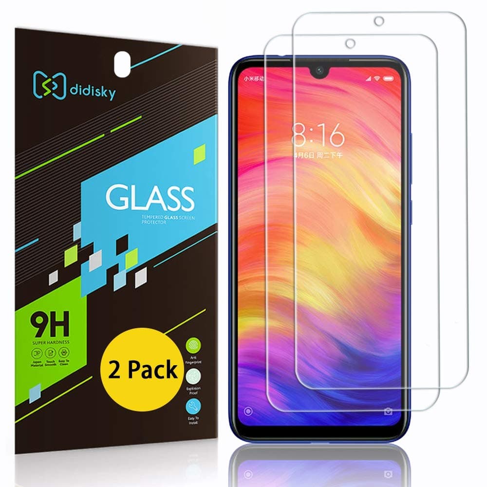 Didisky Tempered Glass Screen Protector for Redmi Note 7/ Note 7 Pro, [ 2 Pack ] Anti Scratch, 9H Hardness, No Bubbles, High Definition, Easy To Apply, Case Friendly