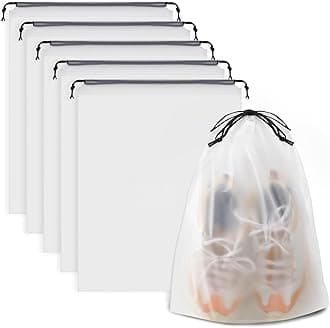 Shoe Bags for Travel, Drawstring Packing Bags, Dustproof Portable Storage Bag for Men and Women, Clear, Large, 5 Pack