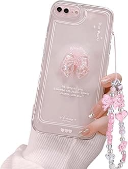 Ownest Compatible for iPhone 7 Plus Cute 3D Pink Bowknot Slim Clear Aesthetic Design Women Teen Girls Camera Lens Protection Phone Cases Cover