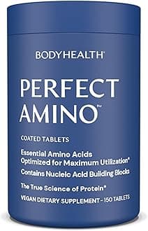 BodyHealth PerfectAmino Easy to Swallow Tablets (150 Ct), Essential Amino Acids Supplement with BCAAs, Vegan Protein for Pre/Post Workout & Muscle Recovery with Lysine, Tryptophan, Leucine, Methionine