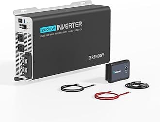 Renogy Inverter PUH 2000 watt Pure Sine Wave Inverter, Built-in Transfer Switch and Bluetooth, Car Power Inverter 12V to 120V AC Converter for RV, Truck, Camping, Home, Emergency, Off-Grid Living