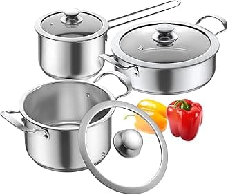 Aufranc Stainless Steel pots and pans set, 6 Piece Nonstick Kitchen Induction Cookware Set,Works with Induction/Electric and Gas Cooktops, Nonstick, Dishwasher
