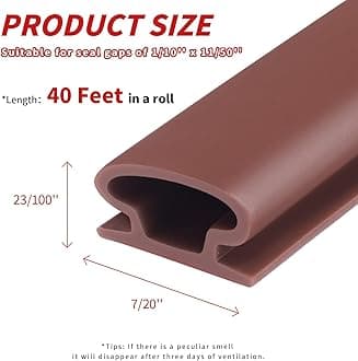 40 Feet Rubber Weather Stripping Door Seal Strip, Self-Adhesive Backing D-Shape Door Weatherstripping for Door Frame Insulation Large Gap, Easy Cut to Size(Brown)