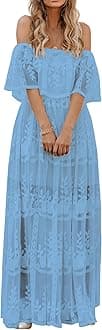 Women's Casual Off Shoulder Lace Maxi Dress Boho White Bridesmaid Wedding Evening Party Dresses