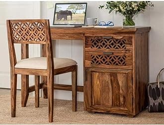 Jangid Handicraft Solid Sheesham Wood Study Table for Adults | Computer Desk with 2 Drawers & 1 Door Cabinet Storage | Brown Finish