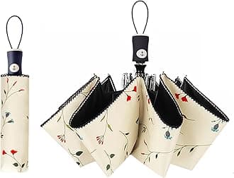 Cuby UV Sun Umbrella Compact Folding Travel Umbrella Auto Open and Close for Windproof, Rainproof & 99% UV Protection Parasol with Black Anti-UV Coating（Malus spectabilis）