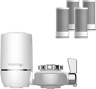Waterdrop NSF Certified Faucet with Total 4 Filter Replacements, Longer Life Water Faucet Filter, Reduces Chlorine & Bad Taste - Fits Standard Faucets