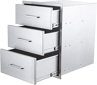 yuxiangBBQ Outdoor Kitchen Drawers Stainless Steel 3-Drawer BBQ Drawer 14" W x 20.5" H x 23" D Enclosed Built-in Drawer Flush Mount for Outdoor Kitchens & BBQ Islands