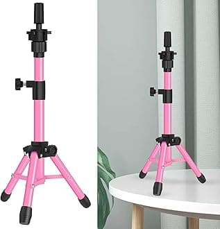 ZQIAN BEAUTY 25 Inch Wig Stand Tripod, Adjustable Mannequin Head Stand, Wig Head Stand for Training Heads And Canvas Block Head (Pink, Mannequin Head Not Included)
