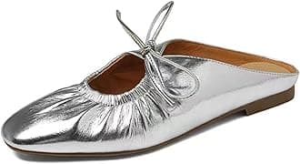 Women's Wrinkled Leather Lace Up Flat Mules Fashion Closed Square Toe Slip-On Slingback Ballet Flats Comfortable Casual Dressy Date Office Work Shoes