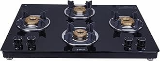 Slimmest 4 Burner Auto Ignition Gas Stove with Double Drip Tray and Forged Brass Burners (694 CT VETRO 2J (TKN CROWN DT AI))