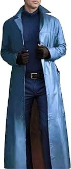 Long Leather Jakcet for Men Retro Slim Fit Motorcyle Trench Coat Full Length Faux Leather Overcoat Windbreaker