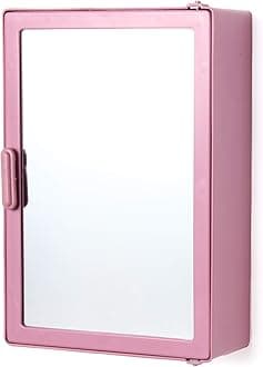 Zoom Happy Bathroom Glossy Finish Plastic Mirror Cabinet Storage Chest/Shelves (Magenta)