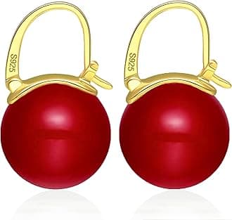 925 Sterling Silver Simulated Shell Pearl Earrings for Women Trendy, Big Pearl Drop Earrings Leverback Stud,18K Gold Plated Large Pearl Hoop Dangle Hypoallergenic Jewelry 14mm