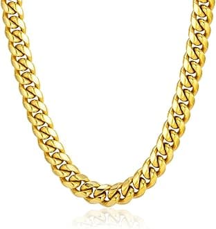 ChainsPro Men Chunky Miami Cuban Chain Necklace, Custom Available, 6/9/14mm Width, 18/20/22/24/26/28/30inch Length, Gold Plated/Stainless Steel/Black-with Gift Box