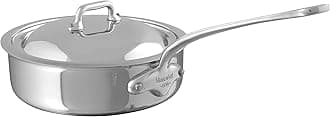 M'Cook 5-Ply Polished Stainless Steel Saute Pan With Lid, And Cast Stainless Steel Handle, 3.2-qt, Made In France