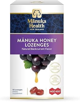 Manuka Health Lozenges Honey Blackcurrant Flavour, Vegan, Natural Ingredients, 15 Pack (Pack of 1)