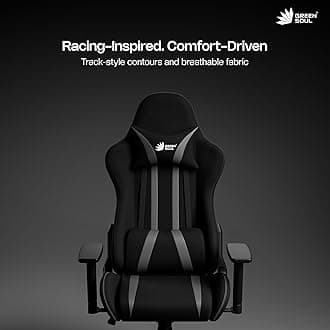 Green Soul Beast Racing Edition Ergonomic Gaming Chair with Premium Fabric & PU Leather, Adjustable Neck & Lumbar Pillow, 3D Adjustable Armrests & Strong Nylon Base (Black & Grey)