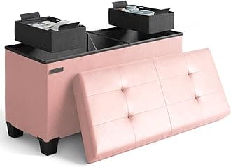 Storage Ottoman Bench with Bins, 30-in Storage Bench for Bedroom End of Bed, Folding Foot Rest Ottoman for Living Room Max 660lbs, Leather Ottomans, Pink