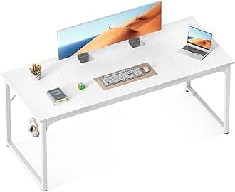 ODK 63 Inches Large Computer Desk for Home Office, Modern Desk for Small Spaces, Writing Desk with Headphone Hooks, White