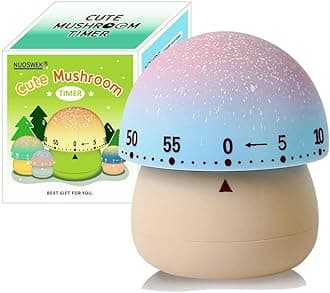Mechanical Kitchen Timer, Cute Mushroom Timer for Kids, Wind Up 60 Minute Manual Countdown Timer for Classroom, Home, Study and Cooking (Beige Base)