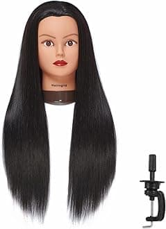 Hairingrid 26"-28" Mannequin Head Hair Styling Training Head Manikin Cosmetology Doll Head Synthetic Fiber Hair and Free Clamp Holder (Black-)