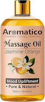 Massage Oil for Massage Therapy with Jasmine & Orange Essential Oils. Infused with Sesame, Almond & Jojoba Oils. Full Body Massage Oil for Mood Upliftment – 10 Fl Oz