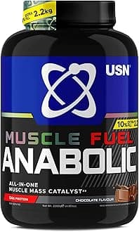 USN Muscle Fuel Anabolic All In One Protein Powder Shake Workout-Boosting, Anabolic Protein Powder For Muscle Gain - New Improved Formula, Chocolate Flavor 2.2Kg