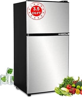 3.5 Cu.Ft Refrigerator 2 Door 7 Level Adjustable Thermostat Control Top-Freezer Refrigerator Lock Fresh Energy Saving Silver