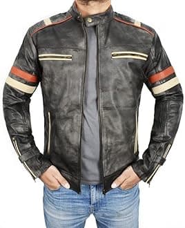 Cafe Racer Jacket Vintage Motorcycle Retro Moto Distressed Leather Jacket