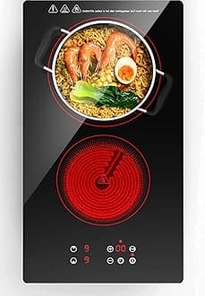 Electric Cooktop 2 Burners, 12 Inch Built-in Ceramic Stove Top with Timer, Child Lock, 110V Induction Cooktop for Kitchen, Apartment, RV, Dorm