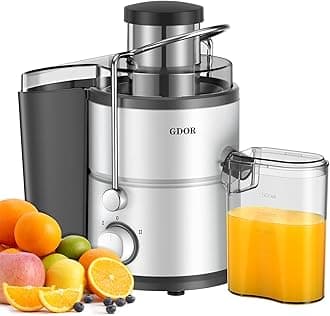 GDOR 800W Juicer Machine, 3” Wide Feed Chute, Dual-Speed Centrifugal Juicer for Fruits & Vegetables, Anti-Drip Function, BPA-Free, Easy to Clean with Brush, White
