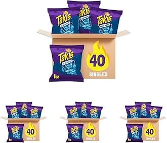 Takis Blue Heat 40 pc / 1 oz Multipack, Hot Chili Pepper Flavored Extreme Spicy Rolled Tortilla Chips (Pack of 4)